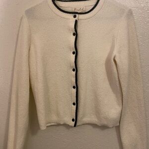Marled Ivory Cardigan with Black Accents